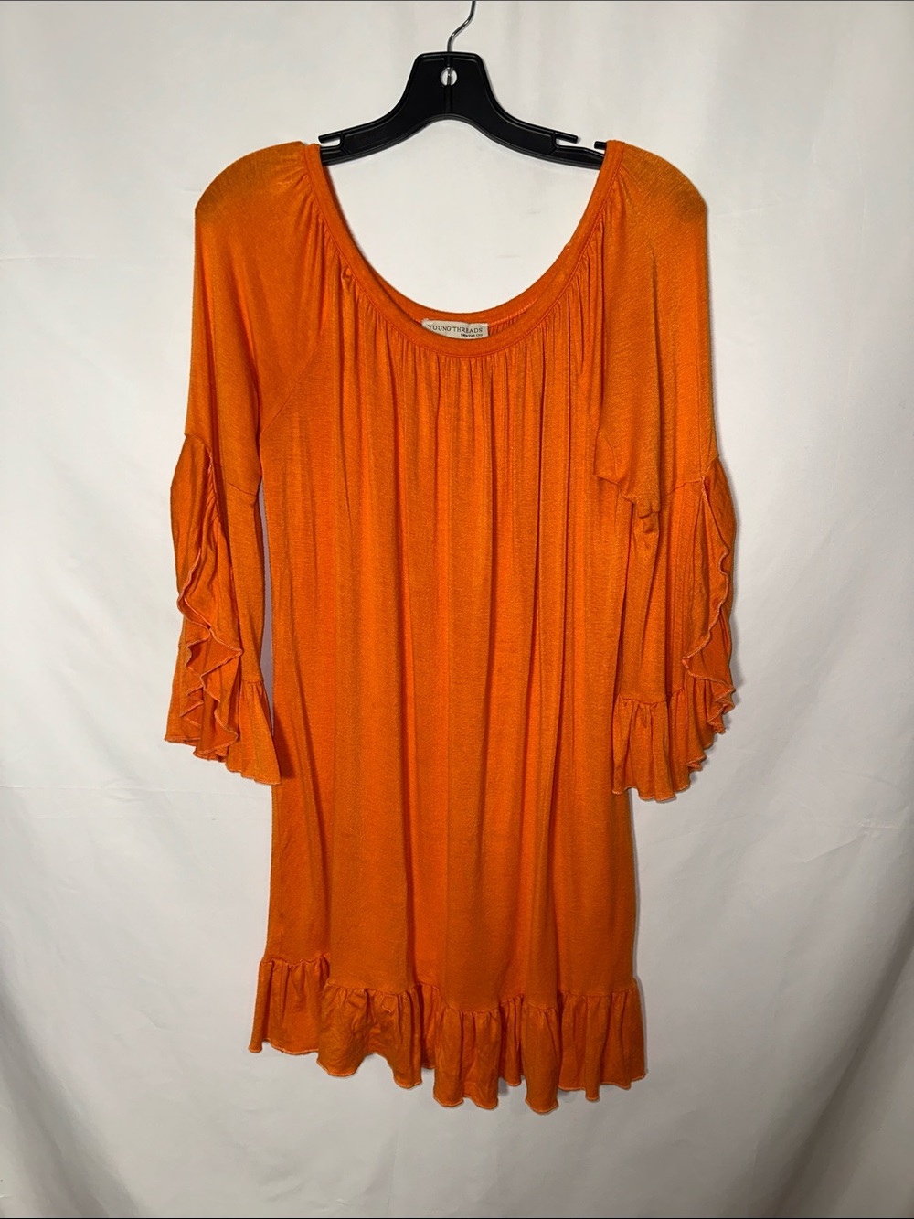 Young threads Bright Orange Ruffle-Sleeve Tunic/dress